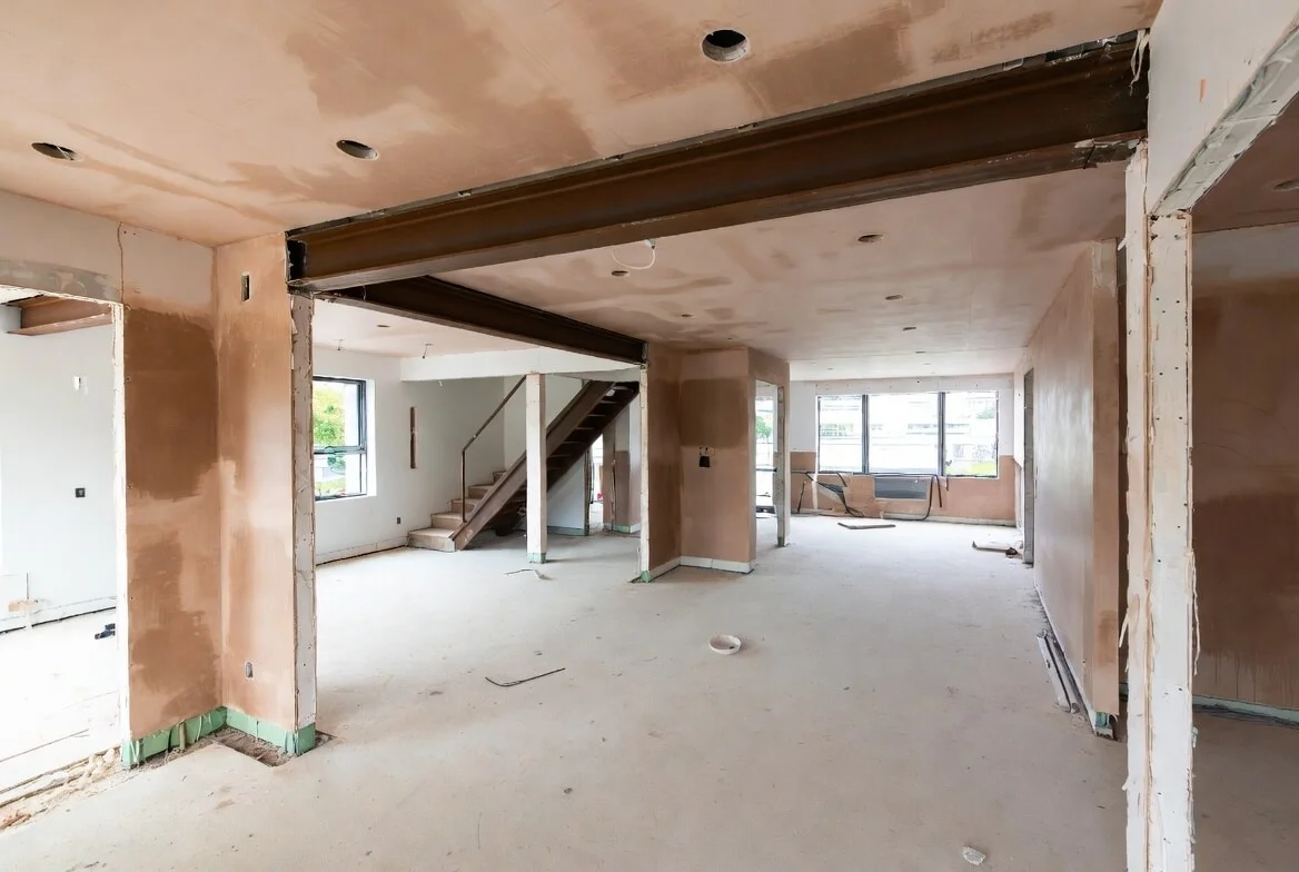 Structural alteration work in a Berkshire home showing steel beam installation and open plan layout changes