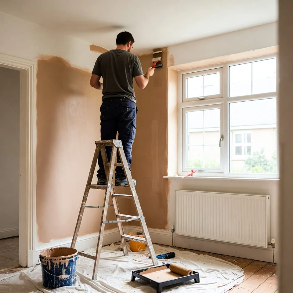 Painter decorating interior walls during a home refurbishment project in Berkshire