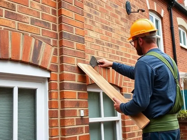 Contractor repairing fascia and soffit on residential property exterior in Maidenhead Berkshire
