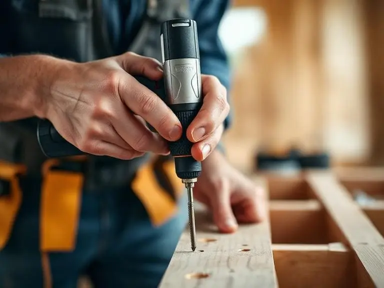 Close-up of builder drilling wood during home renovation work in Reading Berkshire