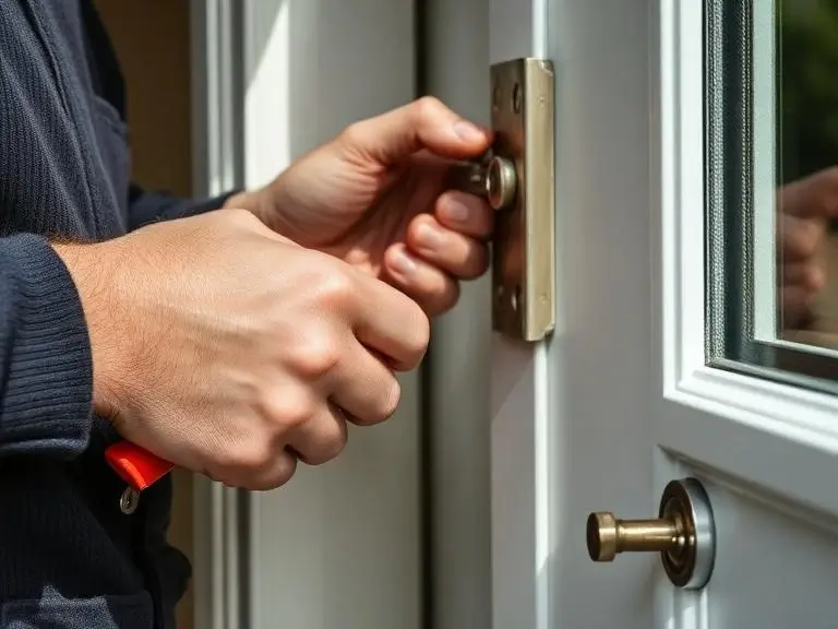 Close up of door repair work in Windsor UK showing detailed maintenance craftsmanship