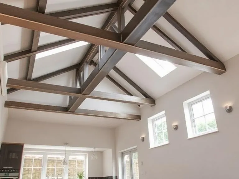 Interior with exposed steel beams after structural alteration project in Reading Berkshire