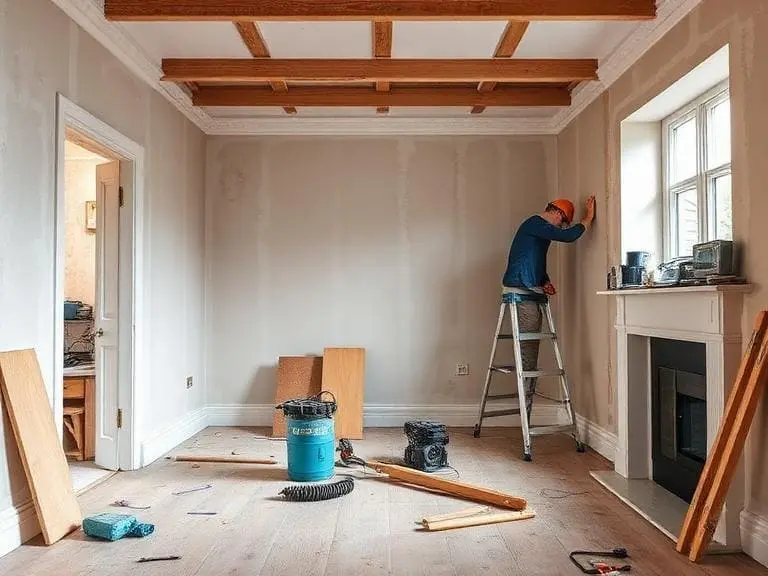 Home renovation in progress in Reading showing builder working on interior refurbishment