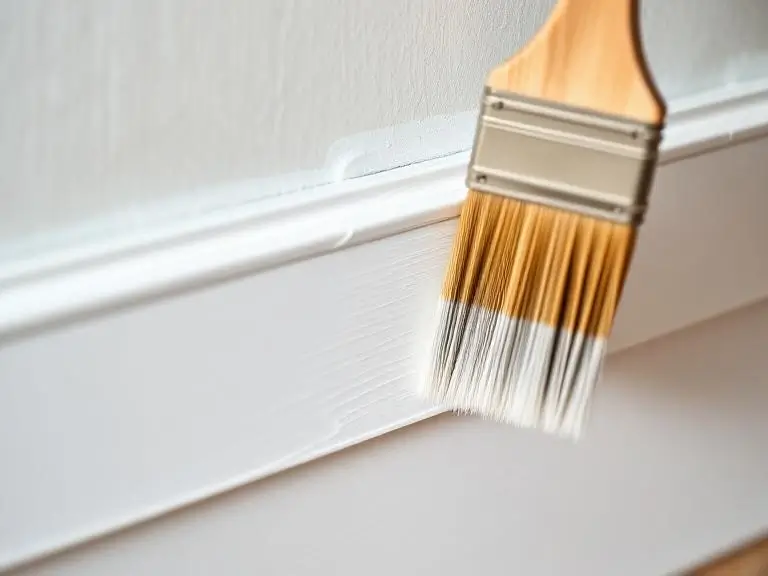 Close-up of brush painting skirting board for interior decorating project in Maidenhead