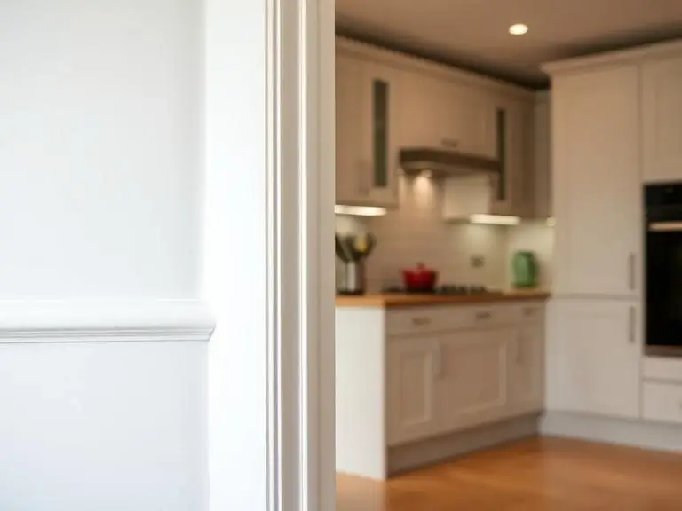 Interior renovation detail in a Windsor home showing clean wall finish and modern kitchen in background