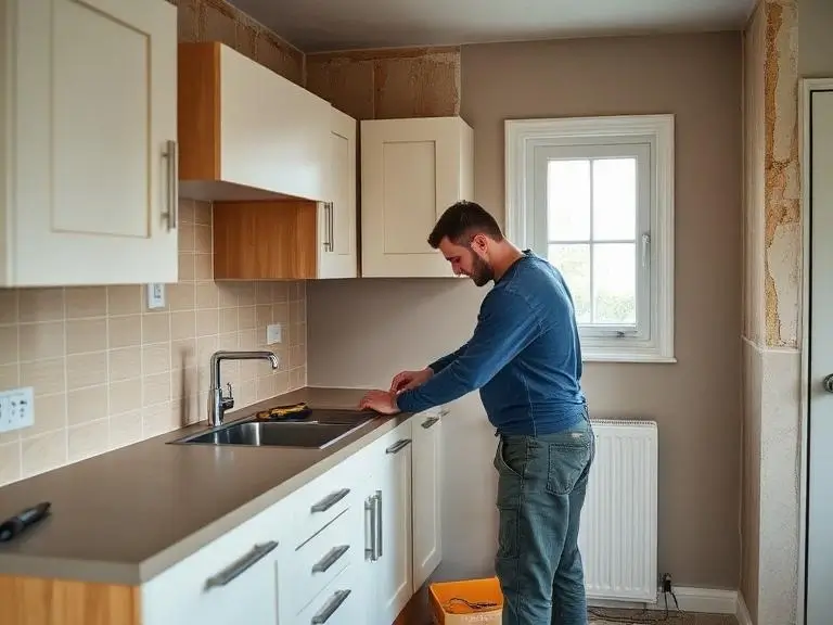Tradesperson fitting new kitchen units during a full home renovation project in Maidenhead, SL6