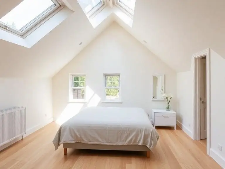 Loft conversion bedroom in Windsor Berkshire with skylight windows and natural light