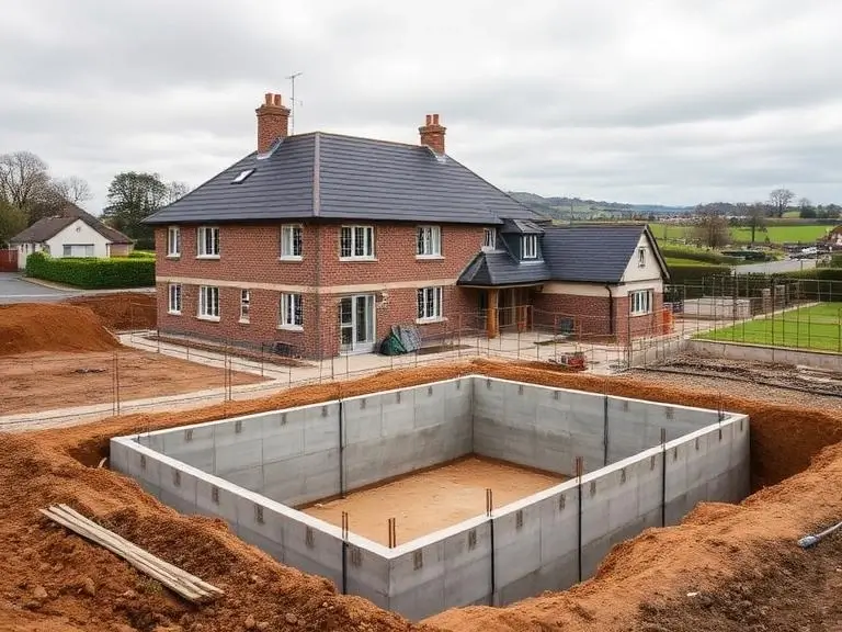Concrete foundation and groundworks for new build house in Maidenhead construction project