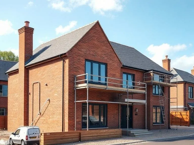 New build house in Reading Berkshire with modern design and brick exterior under construction