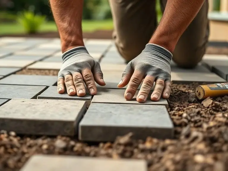 Close up of paving installation in Windsor UK showing detailed landscaping workmanship