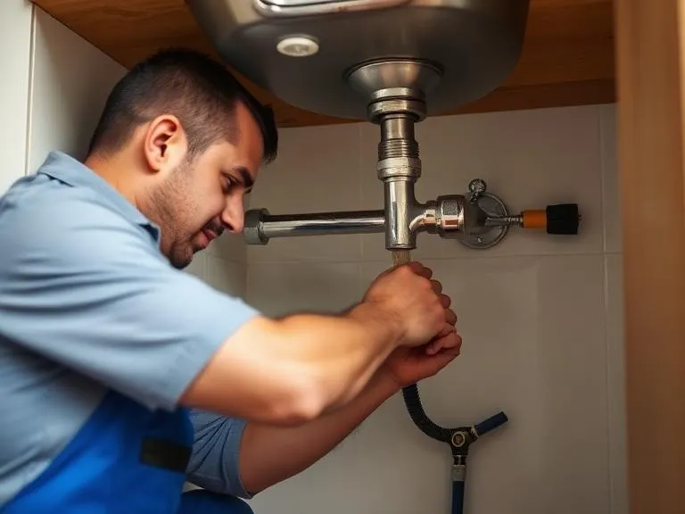 Plumber fixing kitchen sink pipe during maintenance work in Reading Berkshire