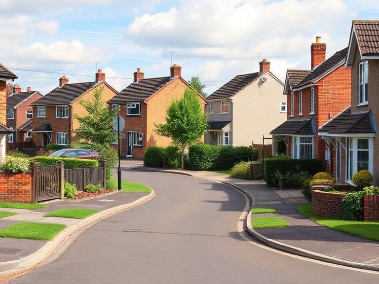 Suburban residential street in Berkshire UK with family homes and quiet neighbourhood setting
