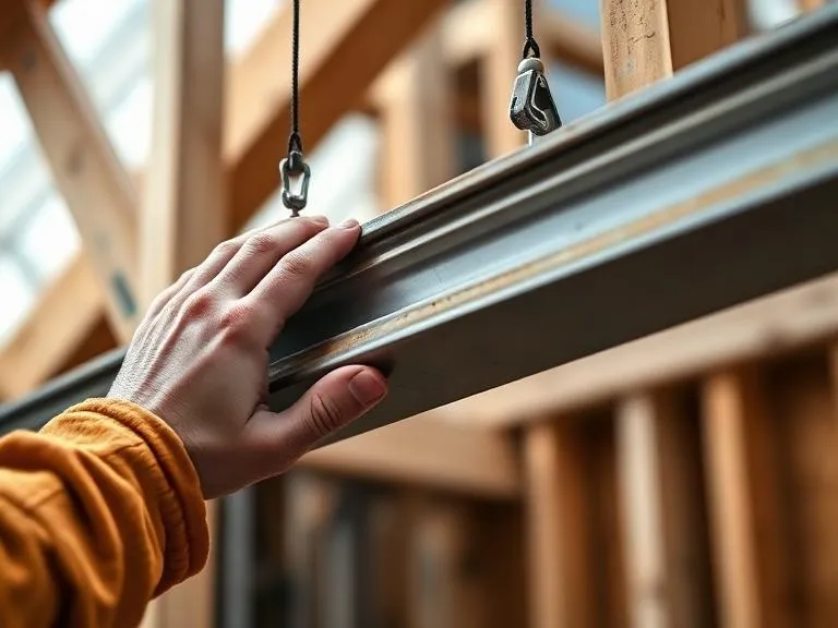 Close-up of RSJ steel beam installation during structural alteration in Reading Berkshire